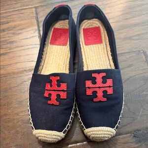 Tory Burch Navy and Red Espadrille Loafers